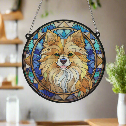 Pomeranian Stained Glass Effect Suncatcher